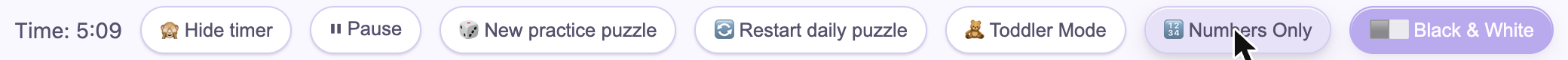The toolbar with Numbers Only off and the Black and White button grayed out and disabled next to it